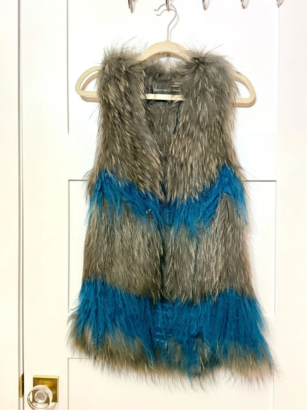 Zadig & Voltaire Fee Deluxe Fox Fur Vest in Grey & Blue